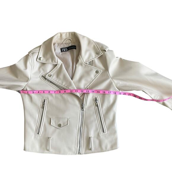 ZARA Moto Biker Jacket Faux Leather Full Zip Belted Women's Medium Beige Cream - Picture 7 of 15